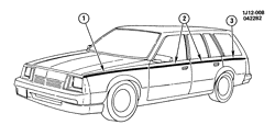 МОЛДИНГИ КУЗОВА-ЛИСТОВОЙ МЕТАЛ-ФУРНИТУРА ЗАДНЕГО ОТСЕКА-ФУРНИТУРА КРЫШИ Chevrolet Cavalier 1983-1983 J35 STRIPES/BODY (W/UPR ACCENT STRIPE/D85)