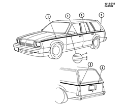 МОЛДИНГИ КУЗОВА-ЛИСТОВОЙ МЕТАЛ-ФУРНИТУРА ЗАДНЕГО ОТСЕКА-ФУРНИТУРА КРЫШИ Chevrolet Cavalier 1983-1983 JD35 STRIPES/BODY (W/TWO-TONE/D84)