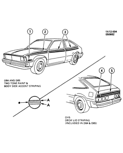 BODY MOLDINGS-SHEET METAL-REAR COMPARTMENT HARDWARE-ROOF HARDWARE Chevrolet Citation 1982-1982 X STRIPES/BODY