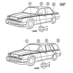 BODY MOLDINGS-SHEET METAL-REAR COMPARTMENT HARDWARE-ROOF HARDWARE Chevrolet Cavalier 1982-1982 JD35-69 STRIPES/BODY (W/MULTI-TONE/DX5)