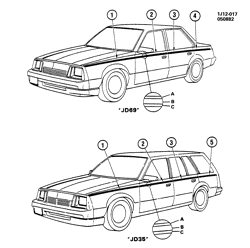 BODY MOLDINGS-SHEET METAL-REAR COMPARTMENT HARDWARE-ROOF HARDWARE Chevrolet Cavalier 1983-1983 JD35-69 STRIPES/BODY (W/MULTI-TONE/DX5)
