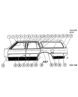 BODY MOLDINGS-SHEET METAL-REAR COMPARTMENT HARDWARE-ROOF HARDWARE Chevrolet Caprice 1983-1983 B35 MOLDINGS/BODY-SIDE