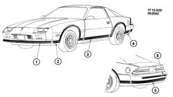МОЛДИНГИ КУЗОВА-ЛИСТОВОЙ МЕТАЛ-ФУРНИТУРА ЗАДНЕГО ОТСЕКА-ФУРНИТУРА КРЫШИ Chevrolet Camaro 1984-1984 F STRIPES/BODY (EXC 1A3)