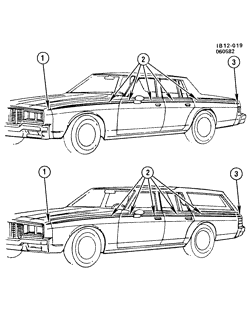 МОЛДИНГИ КУЗОВА-ЛИСТОВОЙ МЕТАЛ-ФУРНИТУРА ЗАДНЕГО ОТСЕКА-ФУРНИТУРА КРЫШИ Chevrolet Caprice 1983-1983 B STRIPES/BODY (W/D85)