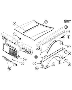 FRONT END SHEET METAL-HEATER-VEHICLE MAINTENANCE Buick Regal 1984-1984 G69 MOLDINGS/FRONT END