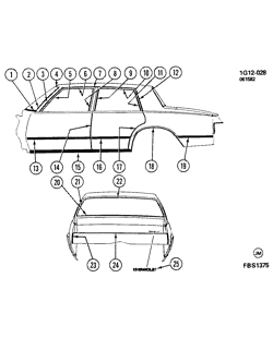 BODY MOLDINGS-SHEET METAL-REAR COMPARTMENT HARDWARE-ROOF HARDWARE Chevrolet Malibu 1983-1983 G69 MOLDINGS/BODY-SIDE
