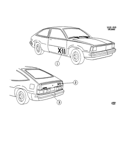 BODY MOLDINGS-SHEET METAL-REAR COMPARTMENT HARDWARE-ROOF HARDWARE Chevrolet Citation 1983-1983 X ORNAMENTATION/BODY DECALS (W/Z19)