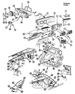 FRONT END SHEET METAL-HEATER-VEHICLE MAINTENANCE Chevrolet Chevette 1982-1985 T HEATER & DEFROSTER SYSTEM
