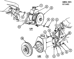 FRONT SUSPENSION STEERING Cadillac Commercial Chassis 1981-1981 368 POWER STEERING PUMP MOUNTING (L61/L62)