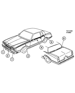 BODY MOLDINGS-SHEET METAL-REAR COMPARTMENT HARDWARE-ROOF HARDWARE Chevrolet Monte Carlo 1983-1983 GZ STRIPES/BODY (W/D84)