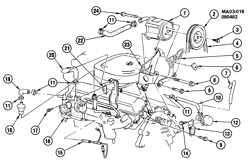 ТОПЛИВНАЯ СИСТЕМА-ВЫХЛОП-]СИСТЕМА КОНТРОЛЯ ТОКСИЧНОСТИ ВЫХЛ. ГАЗОВ Pontiac 6000 1983-1986 A A.I.R. PUMP MOUNTING-2.8L V6 (LE2/2.8X)