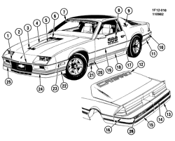 МОЛДИНГИ КУЗОВА-ЛИСТОВОЙ МЕТАЛ-ФУРНИТУРА ЗАДНЕГО ОТСЕКА-ФУРНИТУРА КРЫШИ Chevrolet Camaro 1982-1982 F STRIPES/BODY  (INDY PKG Z50)