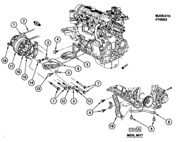 КРЕПЛЕНИЕ КУЗОВА-КОНДИЦИОНЕР-АУДИОСИСТЕМА Pontiac J2000 1982-1983 J A/C COMPRESSOR MOUNTING-1.8L L4 (LH8/1.8-0)