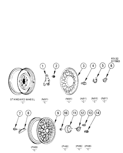 BRAKES-REAR AXLE-PROP SHAFT-WHEELS Cadillac Commercial Chassis 1981-1981 C,D,Z WHEEL COVERS & STYLED WHEELS