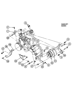 BODY MOUNTING-AIR CONDITIONING-AUDIO/ENTERTAINMENT Buick Century 1983-1985 A A/C COMPRESSOR MOUNTING-2.5L L4 (LR8/2.5R)