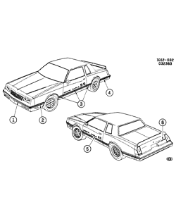 МОЛДИНГИ КУЗОВА-ЛИСТОВОЙ МЕТАЛ-ФУРНИТУРА ЗАДНЕГО ОТСЕКА-ФУРНИТУРА КРЫШИ Chevrolet El Camino 1983-1983 GZ37 STRIPES/BODY (W/YG5)
