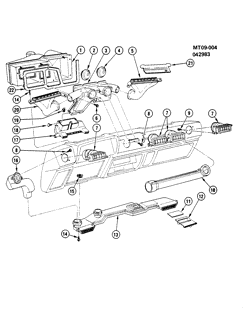 КРЕПЛЕНИЕ КУЗОВА-КОНДИЦИОНЕР-АУДИОСИСТЕМА Chevrolet Chevette 1982-1987 T AIR DISTRIBUTION SYSTEM/INSTRUMENT PANEL