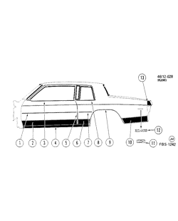 BODY MOLDINGS-SHEET METAL-REAR COMPARTMENT HARDWARE-ROOF HARDWARE Buick Lesabre 1984-1984 BP37 MOLDINGS/BODY-BELOW BELT