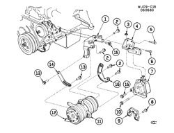 BODY MOUNTING-AIR CONDITIONING-AUDIO/ENTERTAINMENT Chevrolet Cavalier 1983-1983 J A/C COMPRESSOR MOUNTING (DA-6 COMPRESSOR)