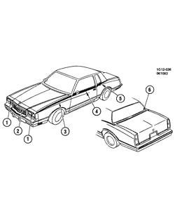 МОЛДИНГИ КУЗОВА-ЛИСТОВОЙ МЕТАЛ-ФУРНИТУРА ЗАДНЕГО ОТСЕКА-ФУРНИТУРА КРЫШИ Chevrolet Monte Carlo 1984-1984 GZ STRIPES/BODY (W/D84)