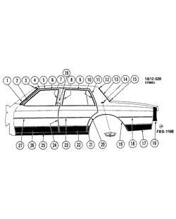 МОЛДИНГИ КУЗОВА-ЛИСТОВОЙ МЕТАЛ-ФУРНИТУРА ЗАДНЕГО ОТСЕКА-ФУРНИТУРА КРЫШИ Chevrolet Caprice 1984-1984 B69 MOLDINGS/BODY-SIDE