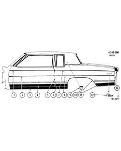 BODY MOLDINGS-SHEET METAL-REAR COMPARTMENT HARDWARE-ROOF HARDWARE Buick Electra 1984-1984 DR37 MOLDINGS/BODY-BELOW BELT