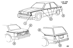 МОЛДИНГИ КУЗОВА-ЛИСТОВОЙ МЕТАЛ-ФУРНИТУРА ЗАДНЕГО ОТСЕКА-ФУРНИТУРА КРЫШИ Chevrolet Cavalier 1984-1984 J27-35-69 STRIPES/BODY (W/TWO-TONE/D84)