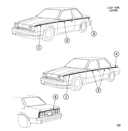 МОЛДИНГИ КУЗОВА-ЛИСТОВОЙ МЕТАЛ-ФУРНИТУРА ЗАДНЕГО ОТСЕКА-ФУРНИТУРА КРЫШИ Chevrolet Cavalier 1984-1984 J27-69 STRIPES/BODY (W/UPR ACCENT STRIPE/D85)