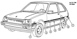 MOLDURAS DE LA CARROCERÍA-LÁMINA DE METAL-HARDWARE DEL COMPARTIMIENTO TRASERO-HARDWARE DEL TECHO Chevrolet Sprint 1985-1986 M08 STRIPES/BODY SIDE (D88)