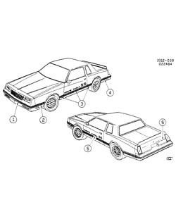 МОЛДИНГИ КУЗОВА-ЛИСТОВОЙ МЕТАЛ-ФУРНИТУРА ЗАДНЕГО ОТСЕКА-ФУРНИТУРА КРЫШИ Chevrolet El Camino 1984-1984 GZ STRIPES/BODY (W/YG5)
