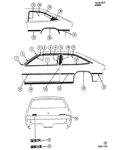 BODY MOLDINGS-SHEET METAL-REAR COMPARTMENT HARDWARE-ROOF HARDWARE Chevrolet Citation 1985-1985 X08 MOLDINGS/BODY