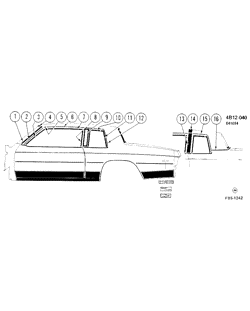 BODY MOLDINGS-SHEET METAL-REAR COMPARTMENT HARDWARE-ROOF HARDWARE Buick Lesabre 1985-1985 BN37 MOLDINGS/BODY-ABOVE BELT