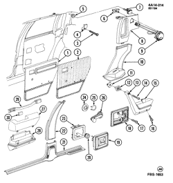 INTERIOR TRIM-FRONT SEAT TRIM-SEAT BELTS Buick Century 1985-1988 A19 TRIM/CENTER PILLAR, REAR DOOR & QUARTER