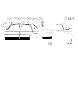BODY MOLDINGS-SHEET METAL-REAR COMPARTMENT HARDWARE-ROOF HARDWARE Buick Lesabre 1985-1985 B69 MOLDINGS/BODY-ABOVE BELT