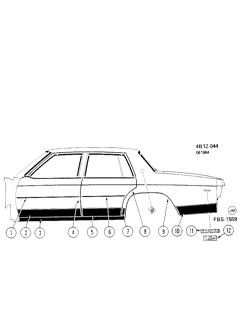 BODY MOLDINGS-SHEET METAL-REAR COMPARTMENT HARDWARE-ROOF HARDWARE Buick Lesabre 1985-1985 B69 MOLDINGS/BODY-BELOW BELT