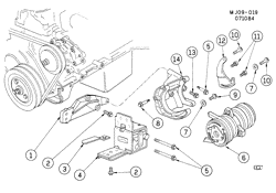 КРЕПЛЕНИЕ КУЗОВА-КОНДИЦИОНЕР-АУДИОСИСТЕМА Chevrolet Cavalier 1985-1986 J A/C COMPRESSOR MOUNTING (LB6/2.8W)