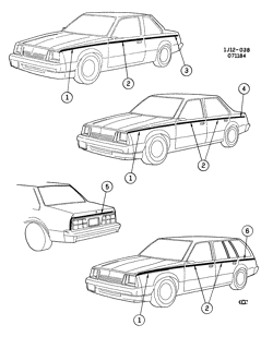 МОЛДИНГИ КУЗОВА-ЛИСТОВОЙ МЕТАЛ-ФУРНИТУРА ЗАДНЕГО ОТСЕКА-ФУРНИТУРА КРЫШИ Chevrolet Cavalier 1985-1986 J27-35-69 STRIPES/BODY (W/UPR ACCENT STRIPE/D85)