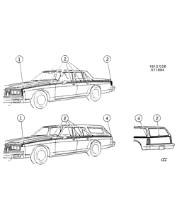 МОЛДИНГИ КУЗОВА-ЛИСТОВОЙ МЕТАЛ-ФУРНИТУРА ЗАДНЕГО ОТСЕКА-ФУРНИТУРА КРЫШИ Chevrolet Impala 1984-1984 B35 STRIPES/BODY (D84 OPTION)