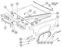 FRONT END SHEET METAL-HEATER-VEHICLE MAINTENANCE Cadillac Brougham 1985-1989 D MOLDINGS/FRONT END
