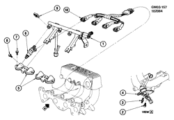 FUEL SYSTEM-EXHAUST-EMISSION SYSTEM Pontiac Sunbird 1984-1986 J FUEL INJECTOR RAIL MFI-1.8L L4 (LA5/1.8J)