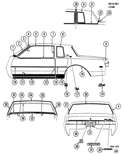 МОЛДИНГИ КУЗОВА-ЛИСТОВОЙ МЕТАЛ-ФУРНИТУРА ЗАДНЕГО ОТСЕКА-ФУРНИТУРА КРЫШИ Buick Regal 1983-1983 G47 MOLDINGS/BODY