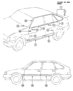 BODY MOLDINGS-SHEET METAL-REAR COMPARTMENT HARDWARE-ROOF HARDWARE Chevrolet Nova 1986-1988 S68 MOLDINGS/BODY SIDE