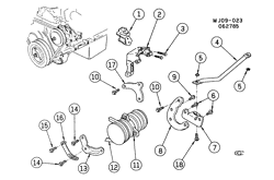 КРЕПЛЕНИЕ КУЗОВА-КОНДИЦИОНЕР-АУДИОСИСТЕМА Chevrolet Cavalier 1985-1986 J A/C COMPRESSOR MOUNTING (LQ5/2.0P)