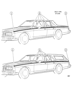 МОЛДИНГИ КУЗОВА-ЛИСТОВОЙ МЕТАЛ-ФУРНИТУРА ЗАДНЕГО ОТСЕКА-ФУРНИТУРА КРЫШИ Chevrolet Caprice 1986-1990 B35-69 STRIPES/BODY (W/ACCENT STRIPE/D85)