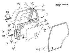 WINDSHIELD-WIPER-MIRRORS-INSTRUMENT PANEL-CONSOLE-DOORS Chevrolet Nova 1985-1988 S DOOR PANEL & GLASS/REAR