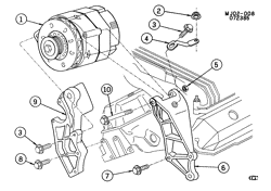 СТАРТЕР-ГЕНЕРАТОР-СИСТЕМА ЗАЖИГАНИЯ-ЭЛЕКТРООБОРУДОВАНИЕ-ЛАМПЫ Chevrolet Cavalier 1985-1986 J GENERATOR MOUNTING-2.8L V6 (LB6/2.8W)