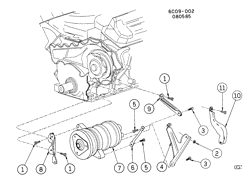 CONJUNTO DA CARROCERIA, CONDICIONADOR DE AR - ÁUDIO/ENTRETENIMENTO Cadillac Fleetwood Brougham (FWD) 1985-1985 C A/C COMPRESSOR MOUNTING-4.1L V8 (LT8/4.1-8)