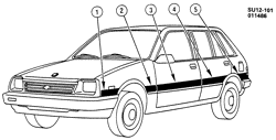MOULURES DE CARROSSERIE - FEUILLE DE MÉTAL - QUINCAILLERIE DU COFFRE ARR. - ET DU TOIT Chevrolet Sprint 1986-1986 M68 STRIPES/BODY SIDE (D88)