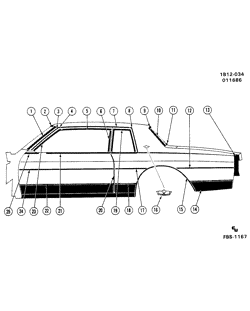 BODY MOLDINGS-SHEET METAL-REAR COMPARTMENT HARDWARE-ROOF HARDWARE Chevrolet Impala 1985-1987 BN47 MOLDINGS/BODY-SIDE
