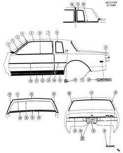 BODY MOLDINGS-SHEET METAL-REAR COMPARTMENT HARDWARE-ROOF HARDWARE Buick Regal 1985-1987 GJ47 MOLDINGS/BODY